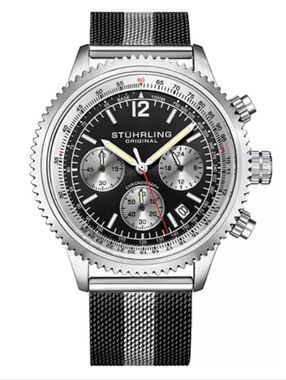 Men's Stuhrling Monaco Black|Silver-tone Stainless Steel, 47mm Round Watch